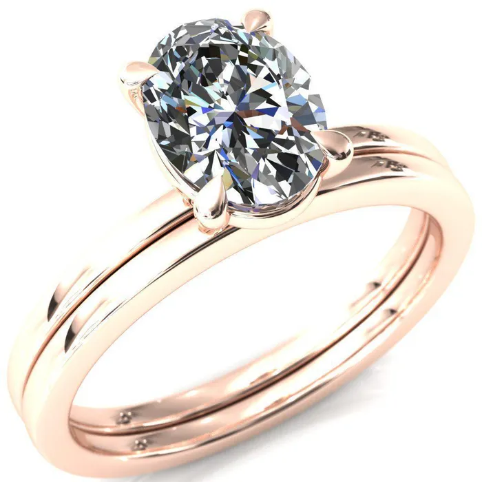 Lyla Oval Lab Grown Diamond Center Stone 4 Claw Prong Single Rail Solitaire Ring Fire Brilliance Rings