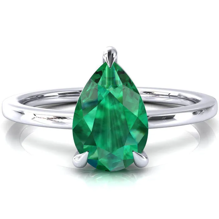 Lyla Pear Emerald 4 Claw Prong Single Rail Solitaire Ring Fire Brilliance Rings Lyla Pear Emerald 4 Claw Prong Single Rail Solitaire Ring Fire Brilliance Rings