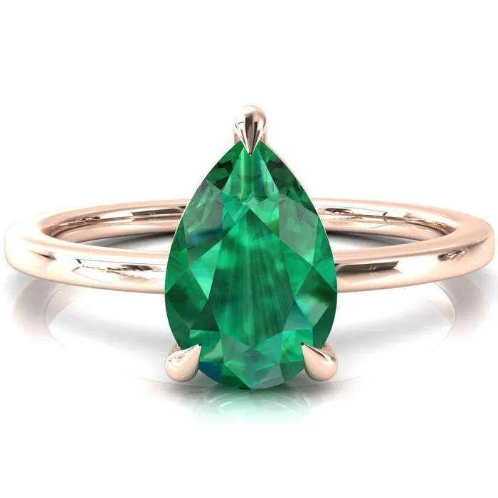 Lyla Pear Emerald 4 Claw Prong Single Rail Solitaire Ring Fire Brilliance Rings
