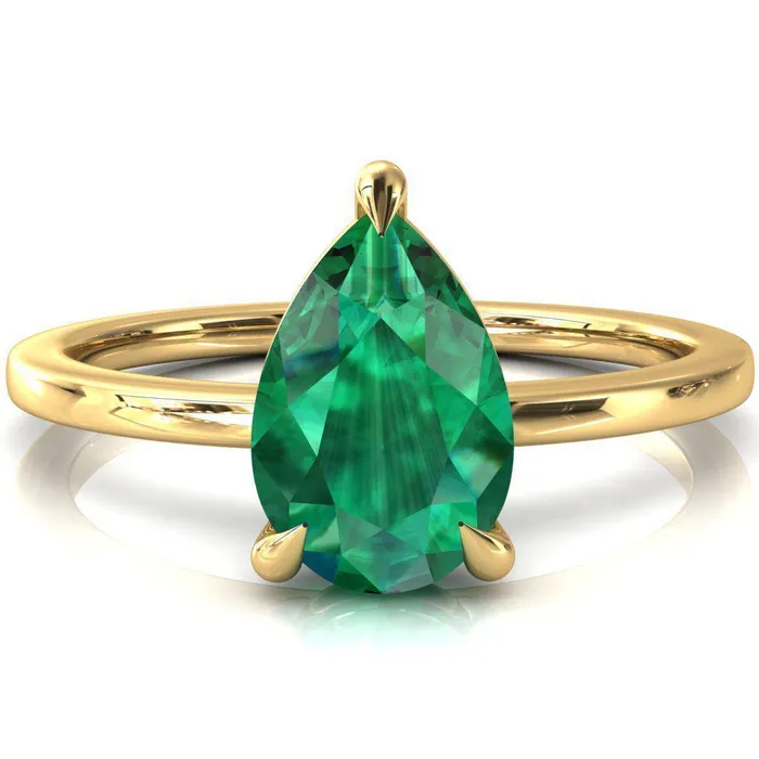 Lyla Pear Emerald 4 Claw Prong Single Rail Solitaire Ring Fire Brilliance Rings