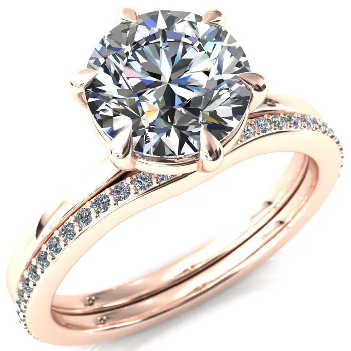 Lyla Round Center Stone 6 Claw Prong Single Rail Solitaire Ring Fire Brilliance Rings