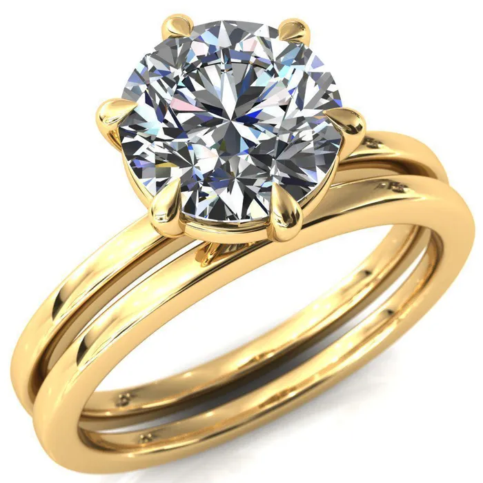 Lyla Round Center Stone 6 Claw Prong Single Rail Solitaire Ring Fire Brilliance Rings