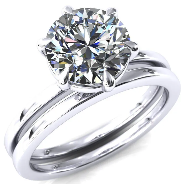 Lyla Round Center Stone 6 Claw Prong Single Rail Solitaire Ring Fire Brilliance Rings