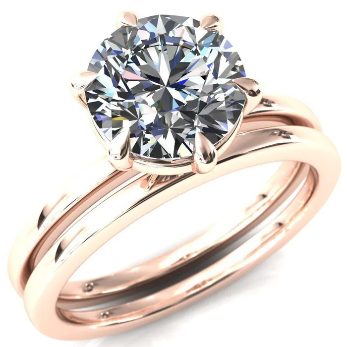 Lyla Round Center Stone 6 Claw Prong Single Rail Solitaire Ring Fire Brilliance Rings