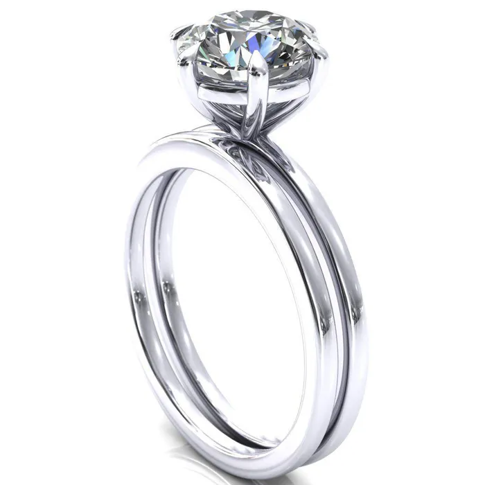 Lyla Round Center Stone 6 Claw Prong Single Rail Solitaire Ring Fire Brilliance Rings