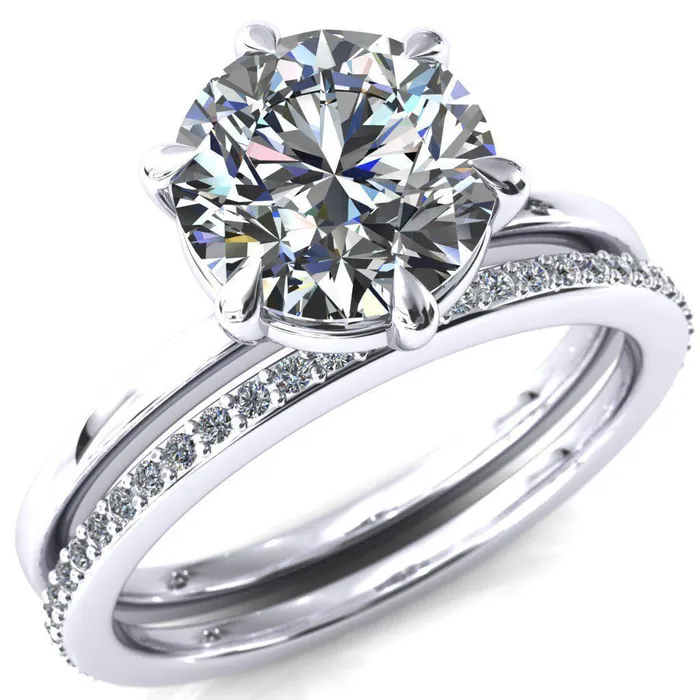 Lyla Round Center Stone 6 Claw Prong Single Rail Solitaire Ring Fire Brilliance Rings