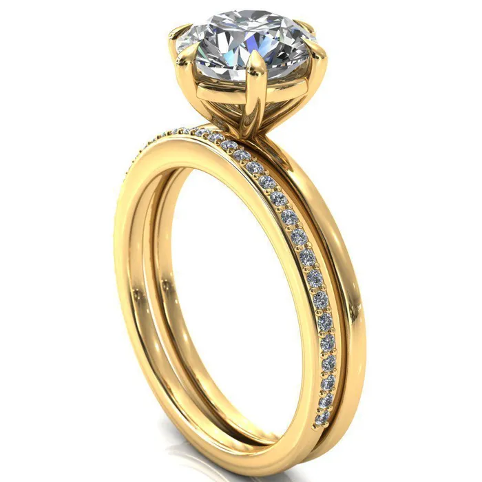 Lyla Round Center Stone 6 Claw Prong Single Rail Solitaire Ring Fire Brilliance Rings
