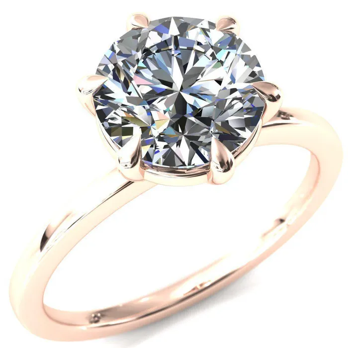 Lyla Round Center Stone 6 Claw Prong Single Rail Solitaire Ring Fire Brilliance Rings