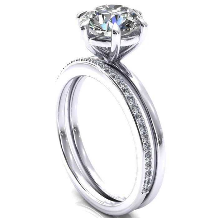 Lyla Round Center Stone 6 Claw Prong Single Rail Solitaire Ring Fire Brilliance Rings