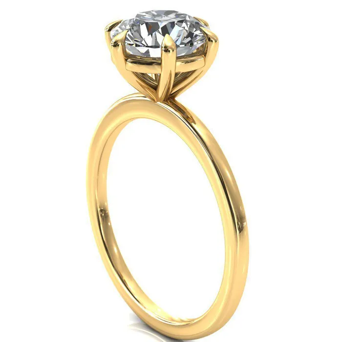 Lyla Round Center Stone 6 Claw Prong Single Rail Solitaire Ring Fire Brilliance Rings