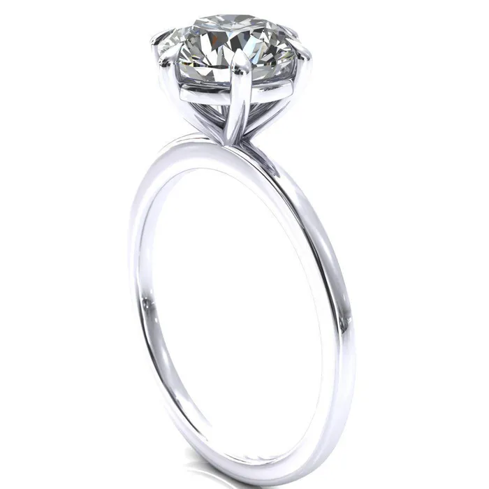 Lyla Round Center Stone 6 Claw Prong Single Rail Solitaire Ring Fire Brilliance Rings