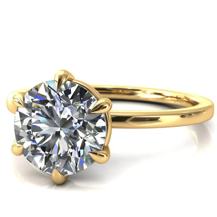 Lyla Round Center Stone 6 Claw Prong Single Rail Solitaire Ring Fire Brilliance Rings