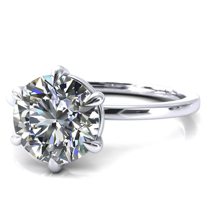 Lyla Round Center Stone 6 Claw Prong Single Rail Solitaire Ring Fire Brilliance Rings