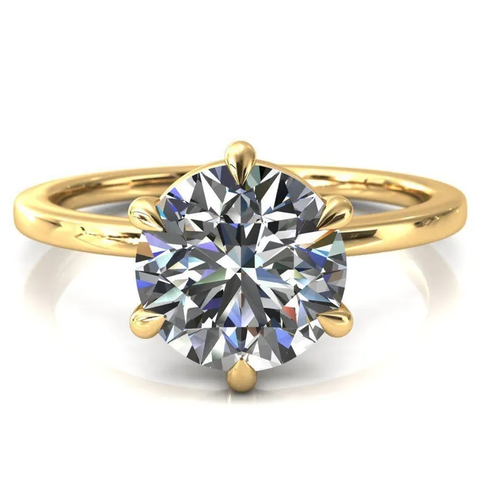 Lyla Round Center Stone 6 Claw Prong Single Rail Solitaire Ring Fire Brilliance Rings
