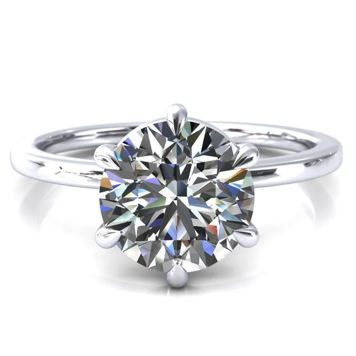 Lyla Round Center Stone 6 Claw Prong Single Rail Solitaire Ring Fire Brilliance Rings