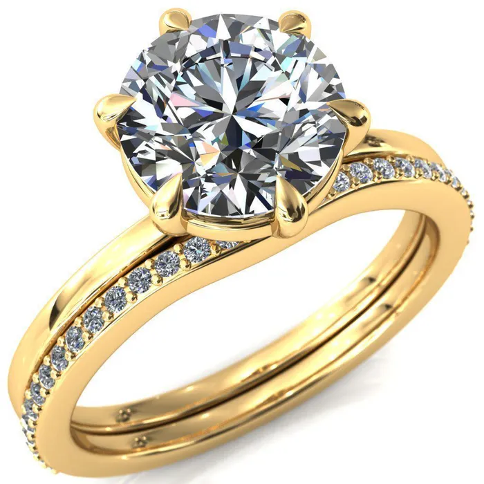 Lyla Round Center Stone 6 Claw Prong Single Rail Solitaire Ring Fire Brilliance Rings