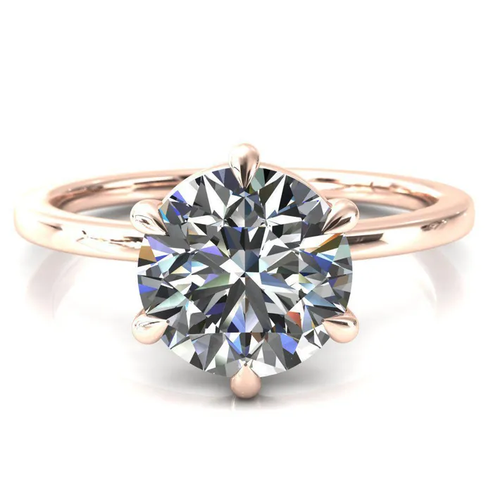 Lyla Round Center Stone 6 Claw Prong Single Rail Solitaire Ring Fire Brilliance Rings