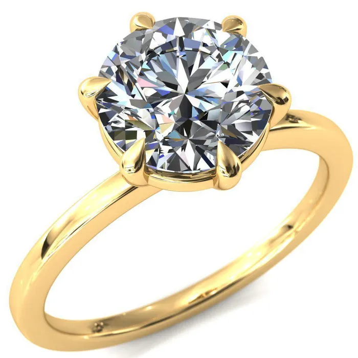 Lyla Round Center Stone 6 Claw Prong Single Rail Solitaire Ring Fire Brilliance Rings