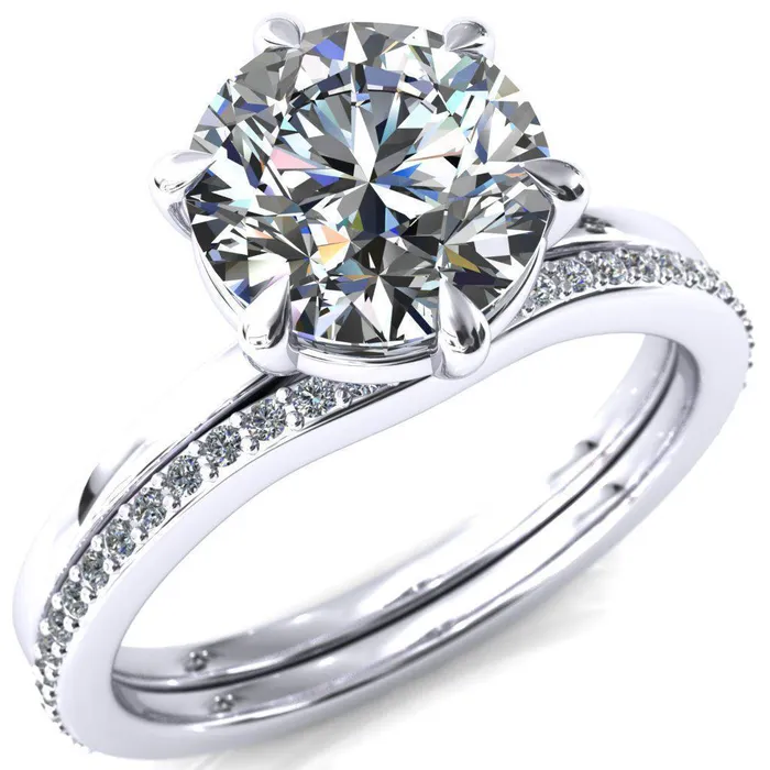Lyla Round Center Stone 6 Claw Prong Single Rail Solitaire Ring Fire Brilliance Rings