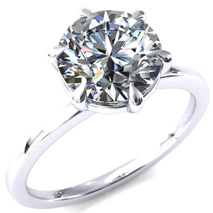 Lyla Round Center Stone 6 Claw Prong Single Rail Solitaire Ring Fire Brilliance Rings
