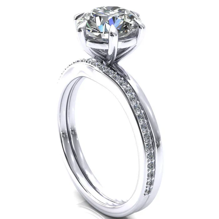 Lyla Round Center Stone 6 Claw Prong Single Rail Solitaire Ring Fire Brilliance Rings