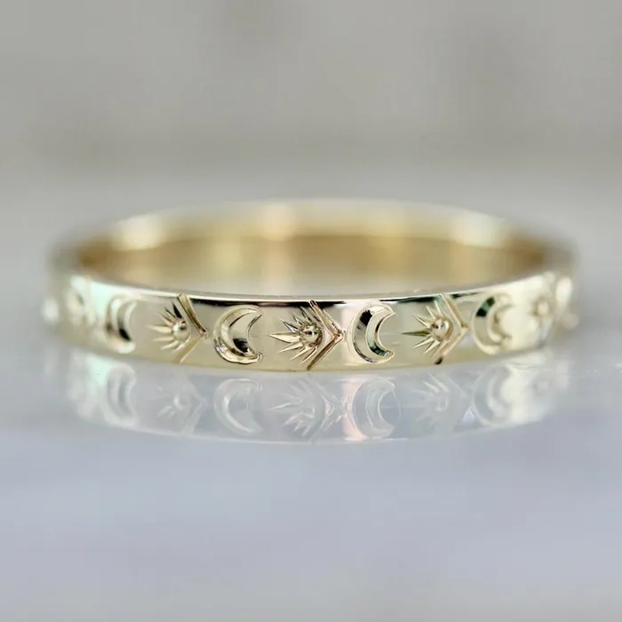 Made By Gem Breakfast Rings Eclipse Moon Star Engraved Gold Band