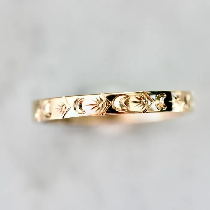 Made By Gem Breakfast Rings Eclipse Moon Star Engraved Gold Band