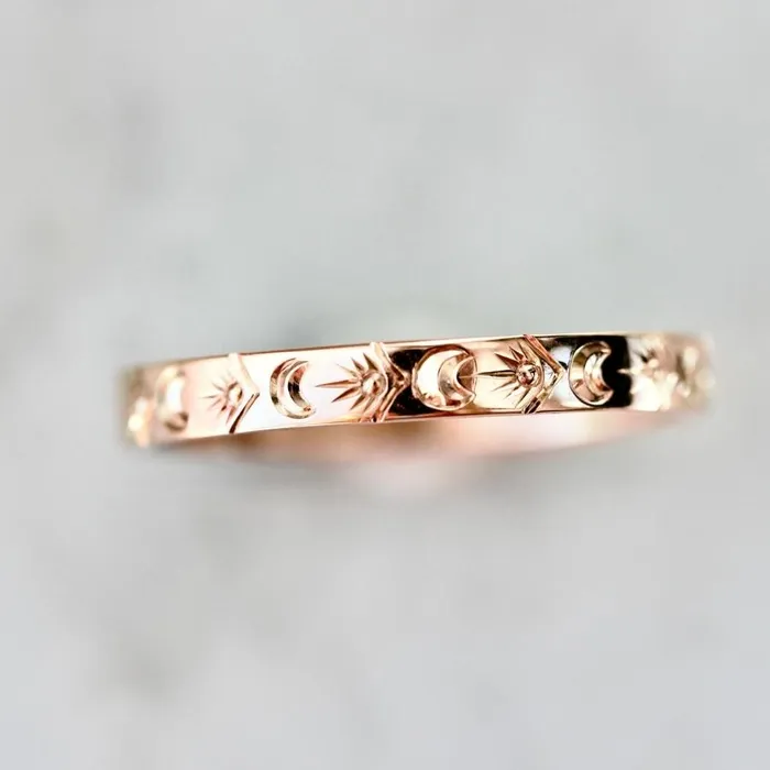 Made By Gem Breakfast Rings Eclipse Moon Star Engraved Gold Band