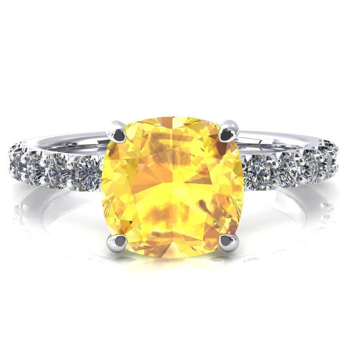Mylene Cushion Yellow Sapphire 4 Prong Sculptural Half Eternity Diamond Engagement Ring Fire Brilliance Rings Mylene Cushion Yellow Sapphire 4 Prong Sculptural Half Eternity Diamond Engagement Ring Fire Brilliance Rings
