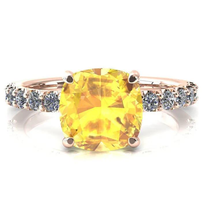 Mylene Cushion Yellow Sapphire 4 Prong Sculptural Half Eternity Diamond Engagement Ring Fire Brilliance Rings