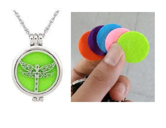 N1111 Silver Dragonfly Essential Oil Necklace with FREE Earrings PLUS 5 Different Color Pads polly Necklaces