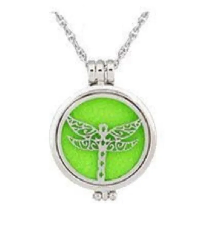 N1111 Silver Dragonfly Essential Oil Necklace with FREE Earrings PLUS 5 Different Color Pads polly Necklaces