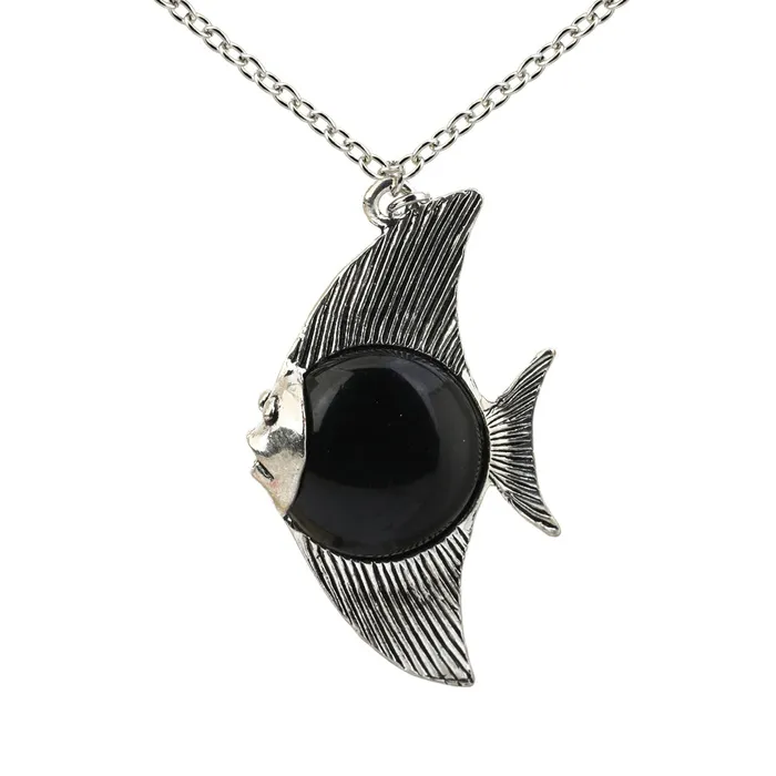 N1144 Silver Black Fish Necklace with FREE Earrings 02 Necklaces