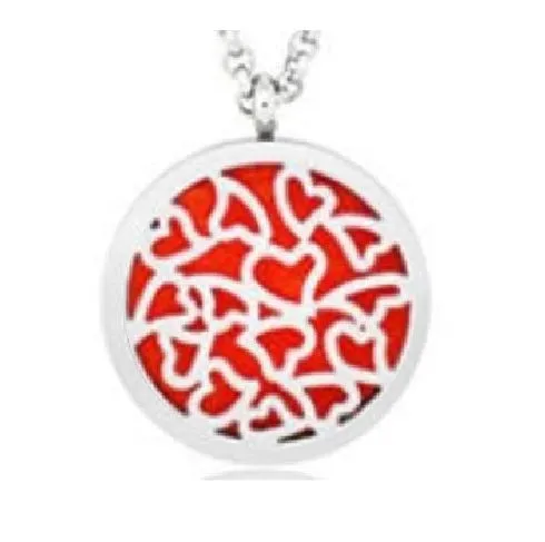 N136 Silver Funky Hearts Essential Oil Necklace with FREE Earrings PLUS 5 Different Color Pads polly Necklaces