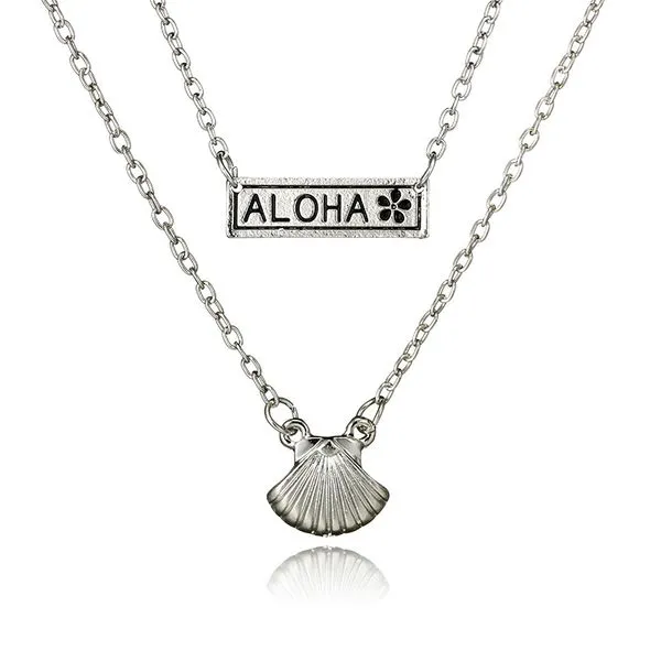 N1417 Silver Aloha Sea Shell Necklace with FREE Earrings 01 Necklaces