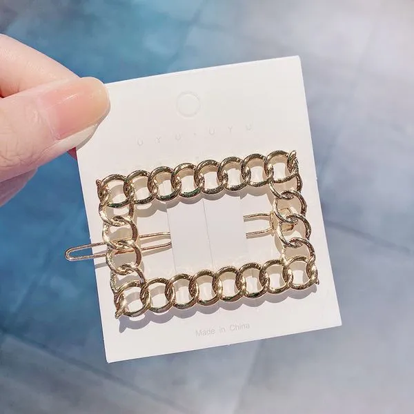 Necklaces 01 H678 Gold Chain Link Rectangle Hair Clip
