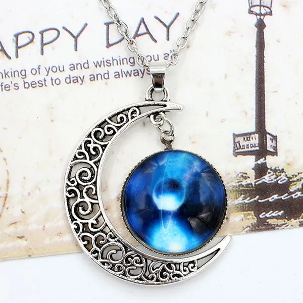 Necklaces 01 N1868 Silver Moon Stargazer Necklace with FREE Earrings