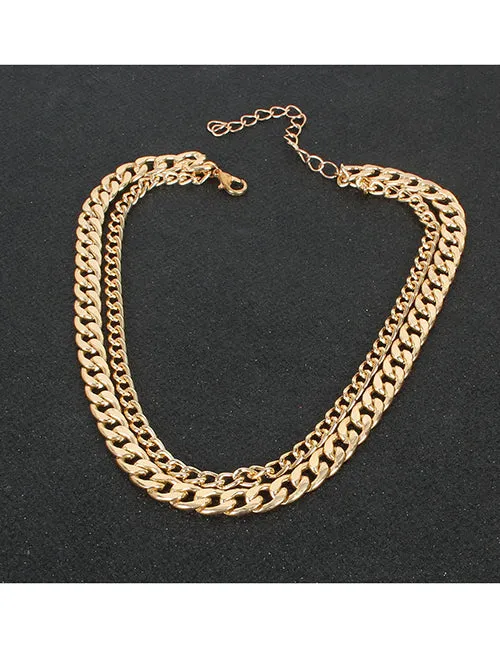 Necklaces 02 AZ61 Gold Layered Chain Choker Necklace with FREE EARRINGS