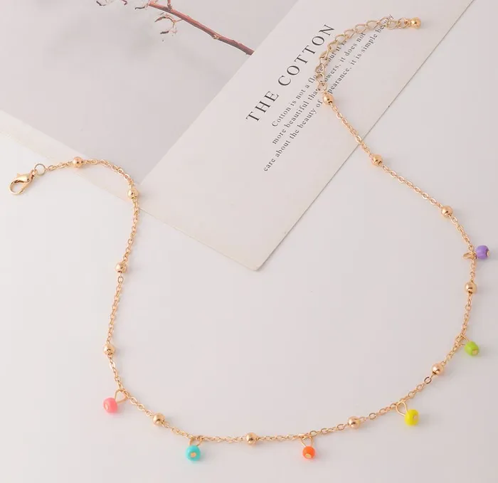 Necklaces 02 N1648 Gold Multi Color Bead Necklace with FREE Earrings
