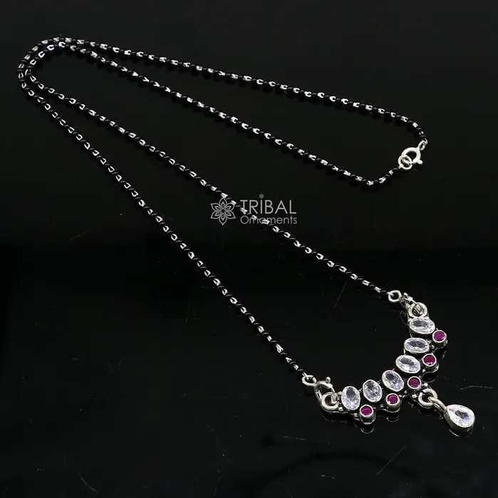 Necklaces 925 sterling silver black beads and cut stone mangal sutra necklace for Every Occasion brides Mangalsutra chunky necklace ms41 TRIBAL ORNAMENTS Necklaces 925 sterling silver black beads and cut stone mangal sutra necklace for Every Occasion brides Mangalsutra chunky necklace ms41 TRIBAL ORNAMENTS