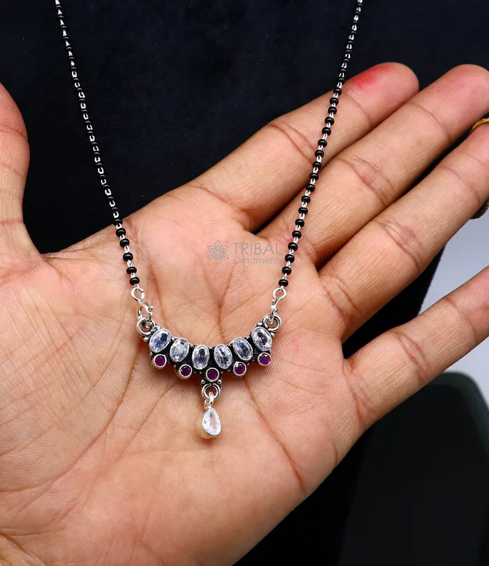 Necklaces 925 sterling silver black beads and cut stone mangal sutra necklace for Every Occasion brides Mangalsutra chunky necklace ms41 TRIBAL ORNAMENTS Necklaces 925 sterling silver black beads and cut stone mangal sutra necklace for Every Occasion brides Mangalsutra chunky necklace ms41 TRIBAL ORNAMENTS