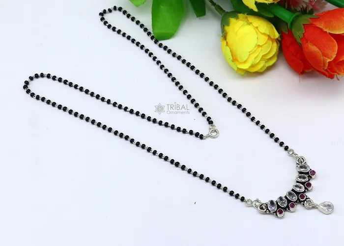 Necklaces 925 sterling silver black beads and cut stone mangal sutra necklace for Every Occasion brides Mangalsutra chunky necklace ms41 TRIBAL ORNAMENTS Necklaces 925 sterling silver black beads and cut stone mangal sutra necklace for Every Occasion brides Mangalsutra chunky necklace ms41 TRIBAL ORNAMENTS