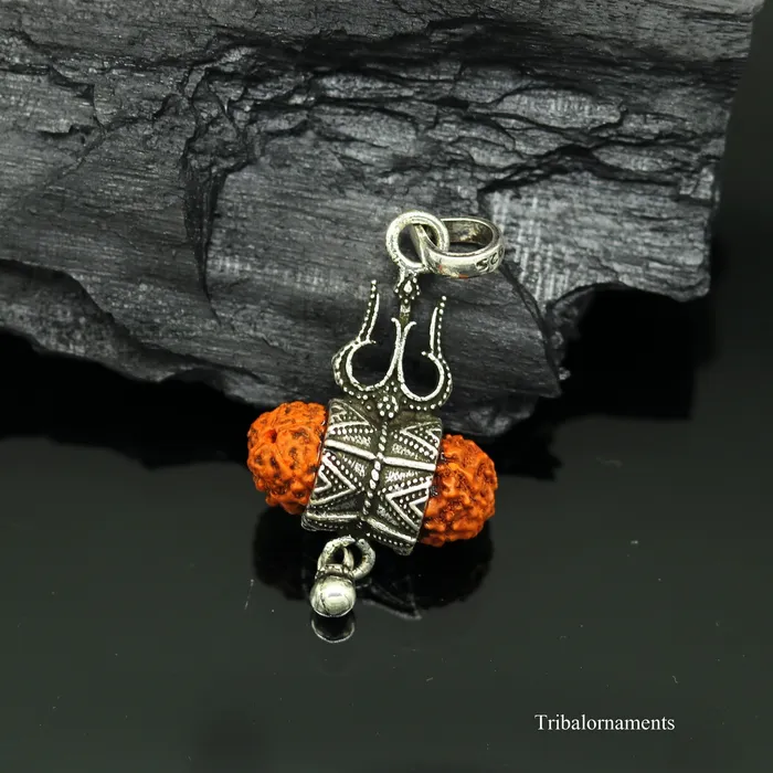 Necklaces 925 sterling silver handmade fabulous natural rudraksh lord shiva trident shape vintage design pendant with hanging drops jewelry nsp377 TRIBAL ORNAMENTS Necklaces 925 sterling silver handmade fabulous natural rudraksh lord shiva trident shape vintage design pendant with hanging drops jewelry nsp377 TRIBAL ORNAMENTS