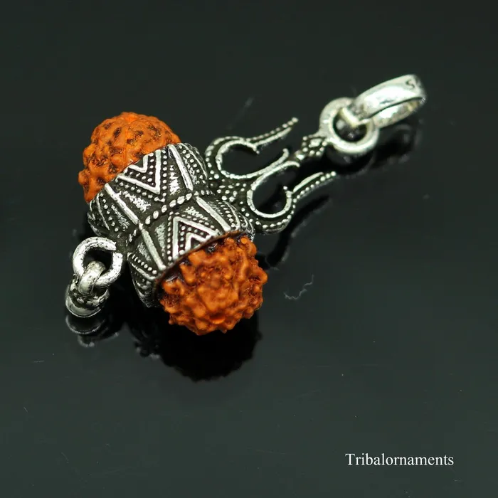 Necklaces 925 sterling silver handmade fabulous natural rudraksh lord shiva trident shape vintage design pendant with hanging drops jewelry nsp377 TRIBAL ORNAMENTS