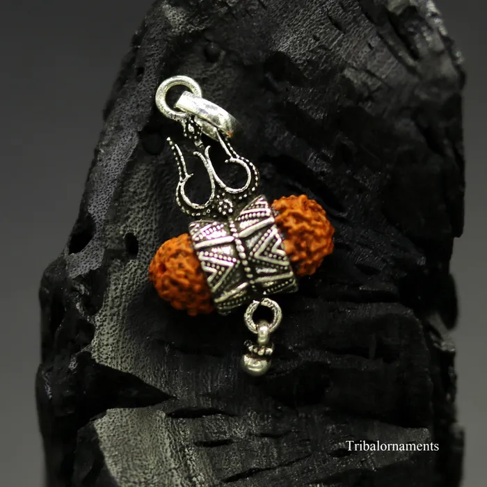 Necklaces 925 sterling silver handmade fabulous natural rudraksh lord shiva trident shape vintage design pendant with hanging drops jewelry nsp377 TRIBAL ORNAMENTS