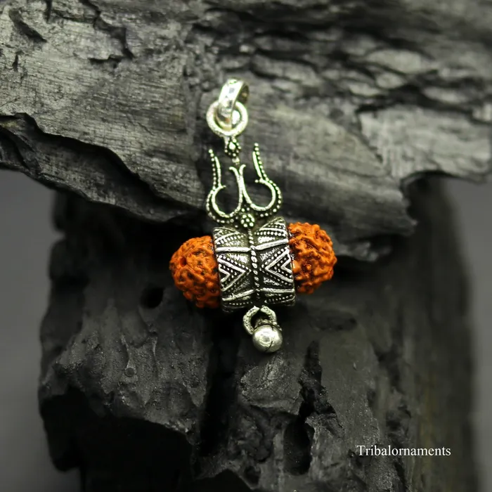 Necklaces 925 sterling silver handmade fabulous natural rudraksh lord shiva trident shape vintage design pendant with hanging drops jewelry nsp377 TRIBAL ORNAMENTS