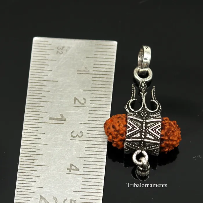 Necklaces 925 sterling silver handmade fabulous natural rudraksh lord shiva trident shape vintage design pendant with hanging drops jewelry nsp377 TRIBAL ORNAMENTS