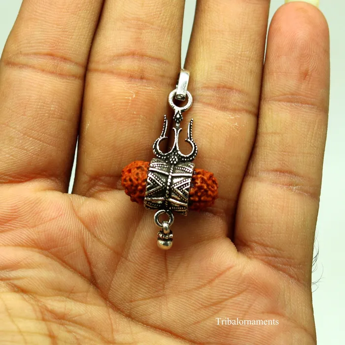 Necklaces 925 sterling silver handmade fabulous natural rudraksh lord shiva trident shape vintage design pendant with hanging drops jewelry nsp377 TRIBAL ORNAMENTS