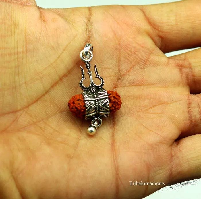 Necklaces 925 sterling silver handmade fabulous natural rudraksh lord shiva trident shape vintage design pendant with hanging drops jewelry nsp377 TRIBAL ORNAMENTS