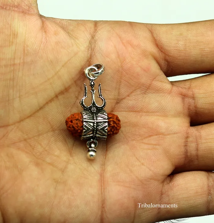 Necklaces 925 sterling silver handmade fabulous natural rudraksh lord shiva trident shape vintage design pendant with hanging drops jewelry nsp377 TRIBAL ORNAMENTS